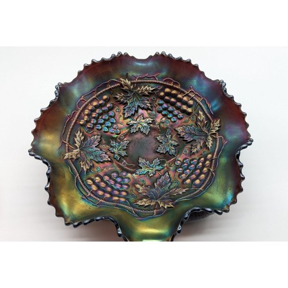 Northwood Iridescent Grape and Cable Plate Carnival Glass Vintage - Picture 8 of 16